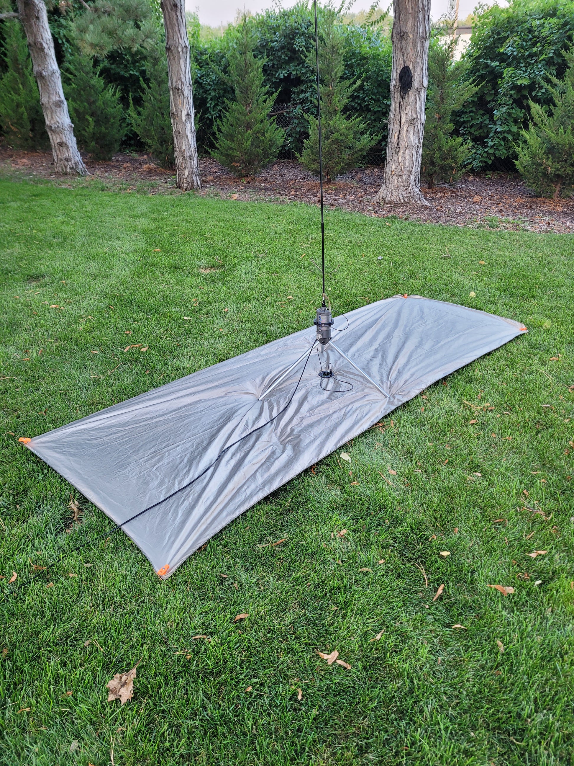 Big Kansas Coil and Tripod on Oz Faraday Cloth in grass