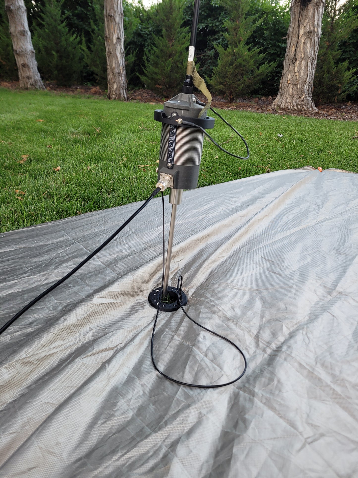 Showing the Big Kansas Coil with a ground spike through the Oz Cloth grommet